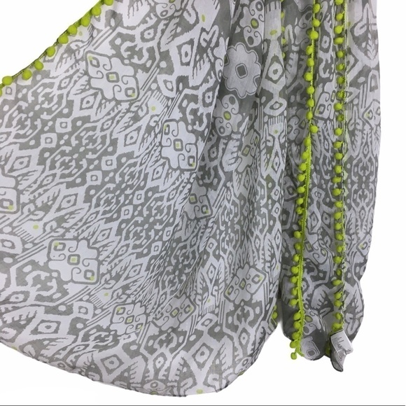 CAPELLI Scarf Ikat Pom Poms Neon Boho Southwestern Tribal Sheer Lightweight NWT - Picture 6 of 8